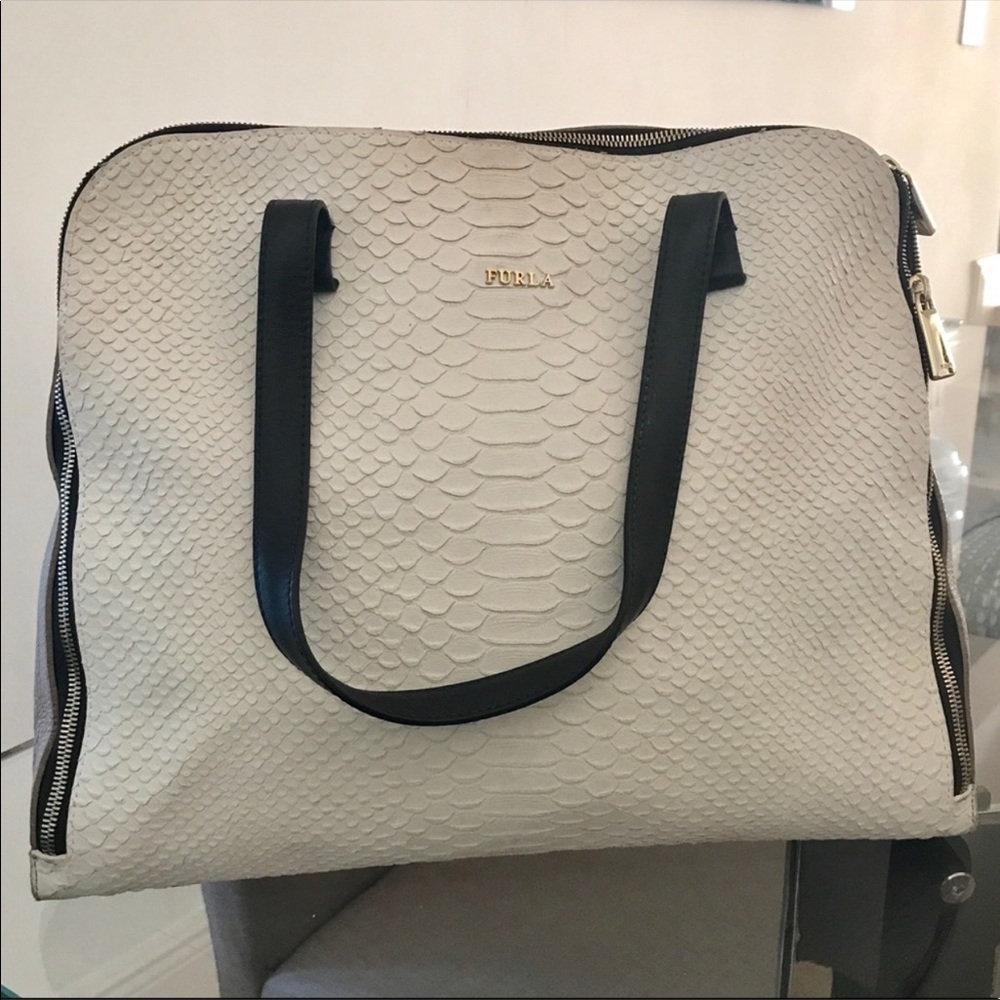 Furla frida medium embossed leather satchel